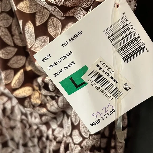 NWT Oscar de la Renta top. Size L Brown and Cream lead design ties around neck - Picture 5 of 15